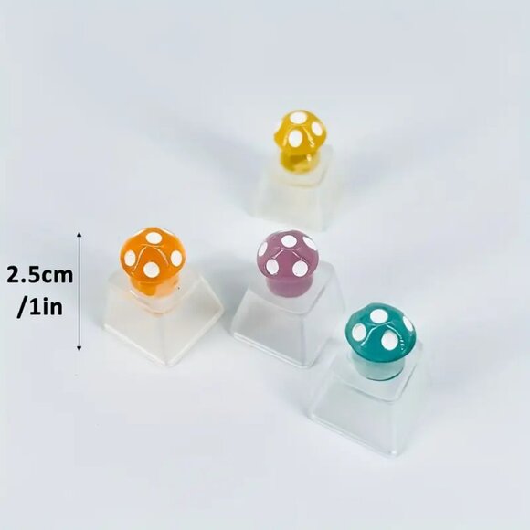 4pcs Cute Mushroom Keycaps, Mechanical Keyboard Decoration, ABS Resin, OEM - Picture 6 of 7